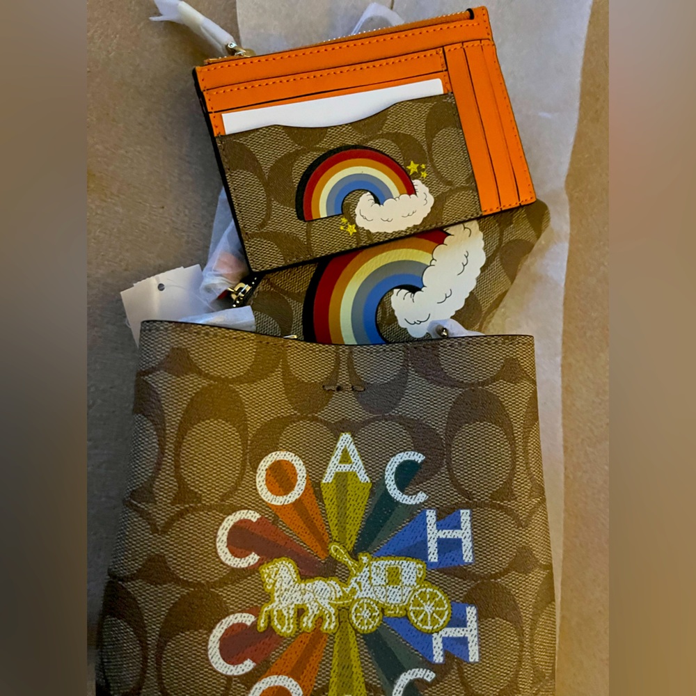 NWT! Coach Signature Rainbow Mini bucket bag 3 set - Picture 1 of 14